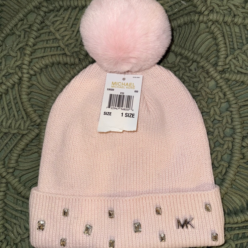 Michael Kors Light Pink Beanie with Pom Pom - Picture 1 of 3